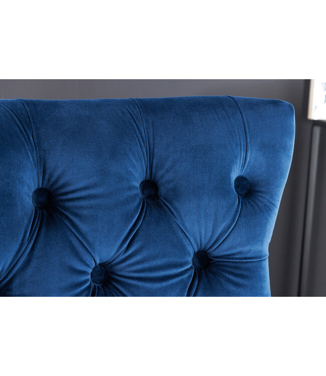 Invicta Interior Design barkruk CASTLE DELUXE koningsblauw fluweel zilver roestvrij staal Chesterfield - 43214