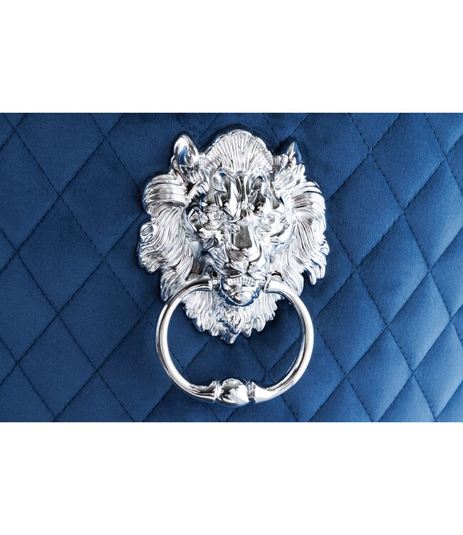 Invicta Interior Design barkruk CASTLE DELUXE koningsblauw fluweel zilver roestvrij staal Chesterfield - 43214
