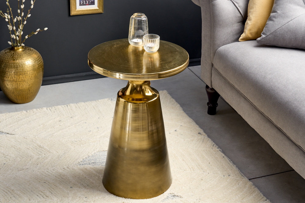 Design bijzettafel ABSTRACT 60cm goud metaal geborsteld patina handgemaakte ronde kolomtafel - 43231