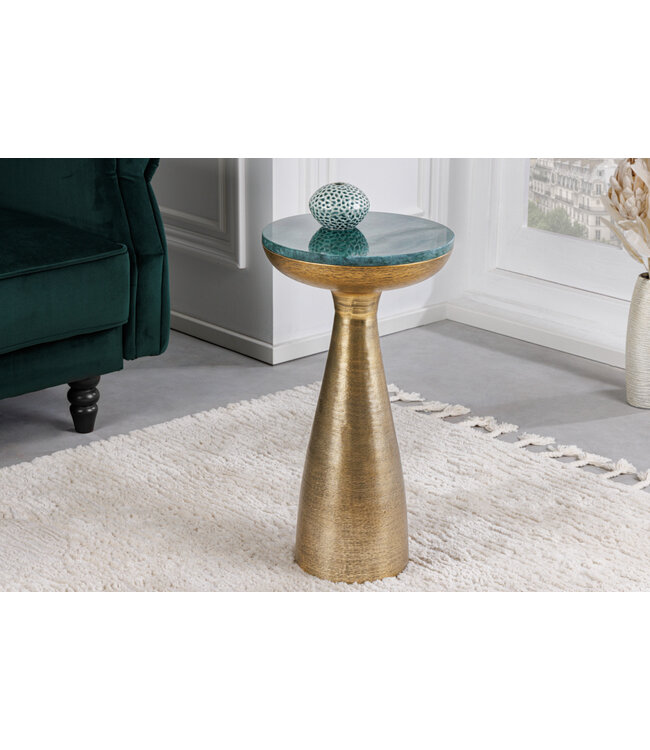 Invicta Interior Handgemaakte bijzettafel ELEMENTS 55cm goudgroen marmer rond - 42731