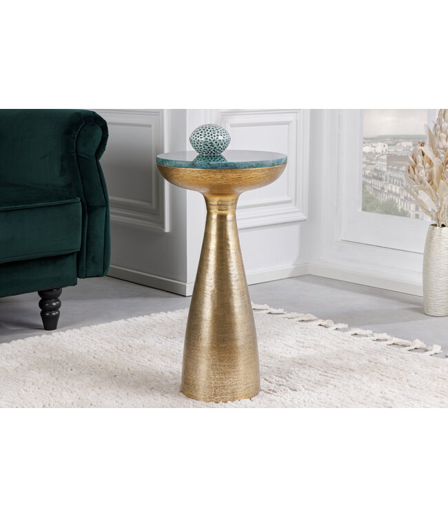 Invicta Interior Handgemaakte bijzettafel ELEMENTS 55cm goudgroen marmer rond - 42731