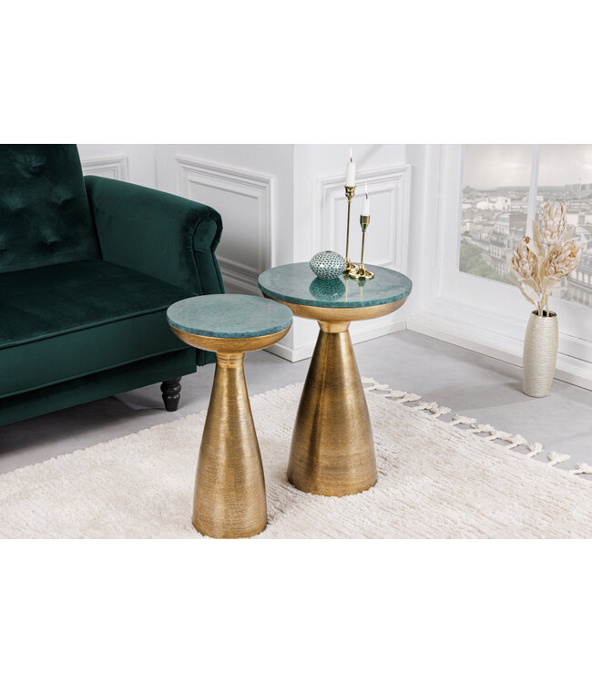 Invicta Interior Handgemaakte bijzettafel ELEMENTS 55cm goudgroen marmer rond - 42731