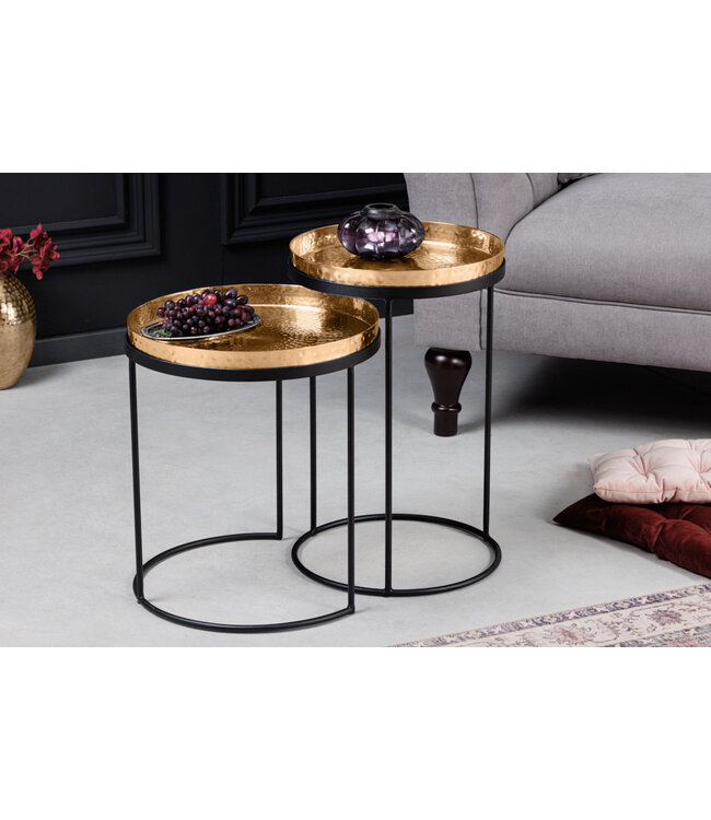 Invicta Interior Design set van 2 bijzettafels ELEMENTS 55cm goud handgemaakt rond - 42728