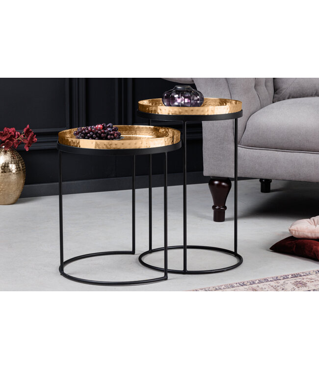 Invicta Interior Design set van 2 bijzettafels ELEMENTS 55cm goud handgemaakt rond - 42728