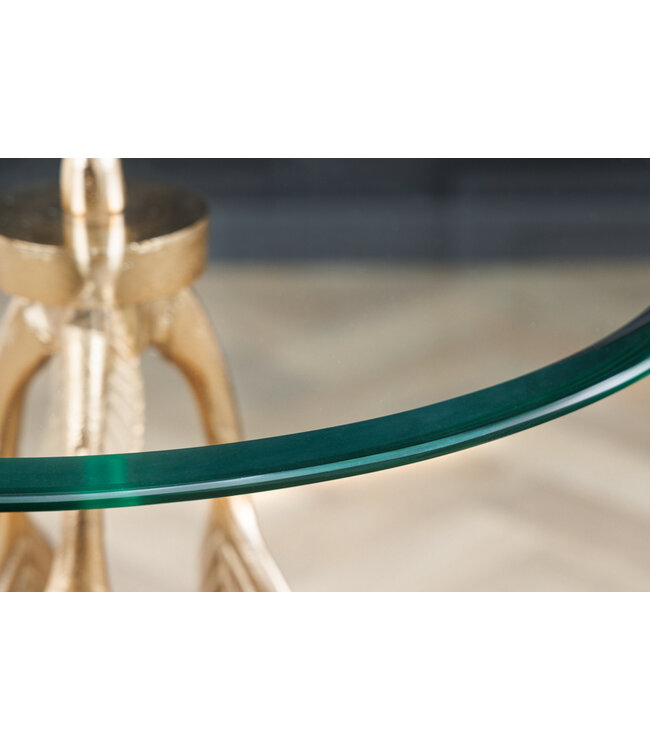 Invicta Interior Extravagante bijzettafel FEATHER 65cm goud glazen blad handgemaakt rond - 42720