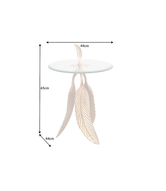 Invicta Interior Extravagante bijzettafel FEATHER 65cm goud glazen blad handgemaakt rond - 42720
