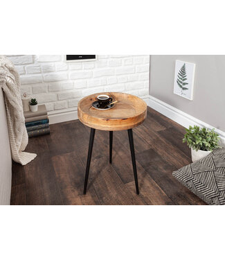 Invicta Interior Stevige bijzettafel PURE NATURE 35cm naturel mangohout rond met zwart metalen poten - 39669