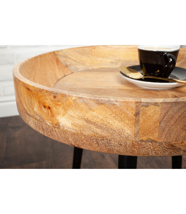 Invicta Interior Stevige bijzettafel PURE NATURE 35cm naturel mangohout rond met zwart metalen poten - 39669