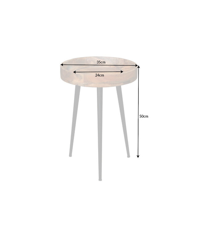 Invicta Interior Stevige bijzettafel PURE NATURE 35cm naturel mangohout rond met zwart metalen poten - 39669