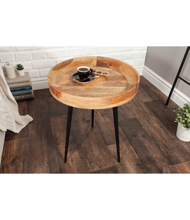 Invicta Interior Stevige bijzettafel PURE NATURE 45cm naturel mangohout rond met zwart metalen poten - 39667