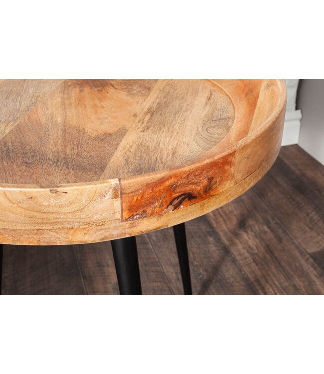 Invicta Interior Stevige bijzettafel PURE NATURE 45cm naturel mangohout rond met zwart metalen poten - 39667