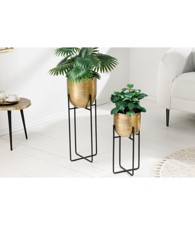 Invicta Interior Set van 2 bloempotten UNIT 70/50cm goud zwart metaal gehamerd ontwerp - 42735