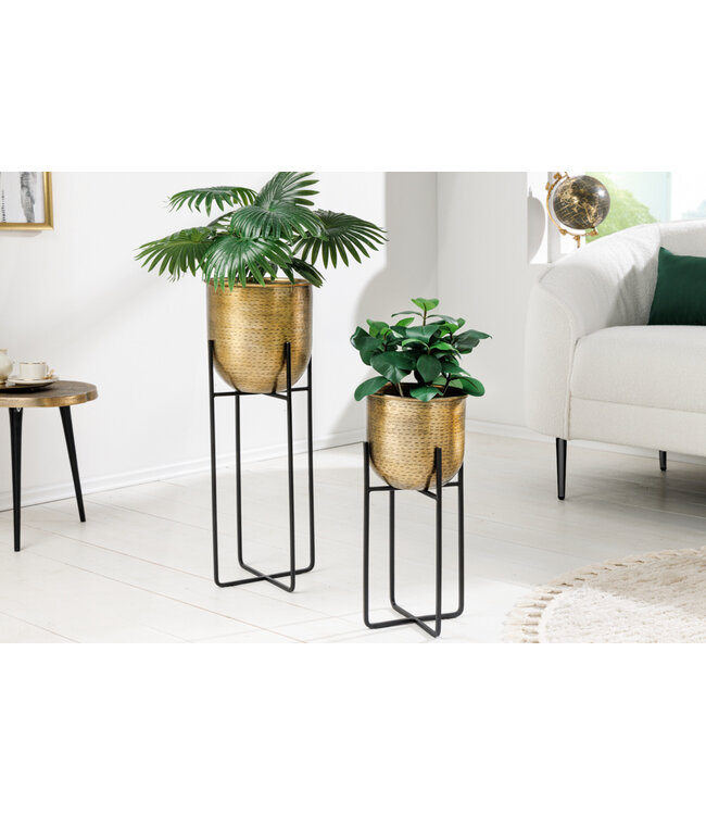 Invicta Interior Set van 2 bloempotten UNIT 70/50cm goud zwart metaal gehamerd ontwerp - 42735