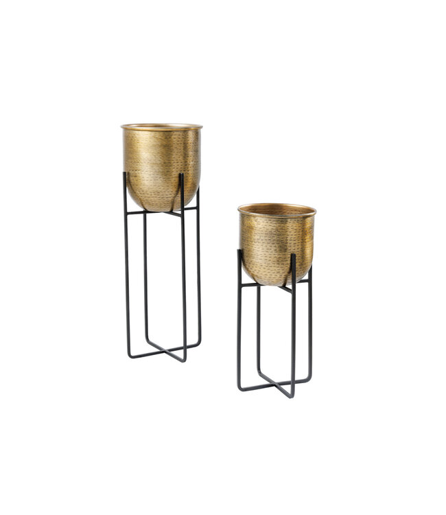 Invicta Interior Set van 2 bloempotten UNIT 70/50cm goud zwart metaal gehamerd ontwerp - 42735