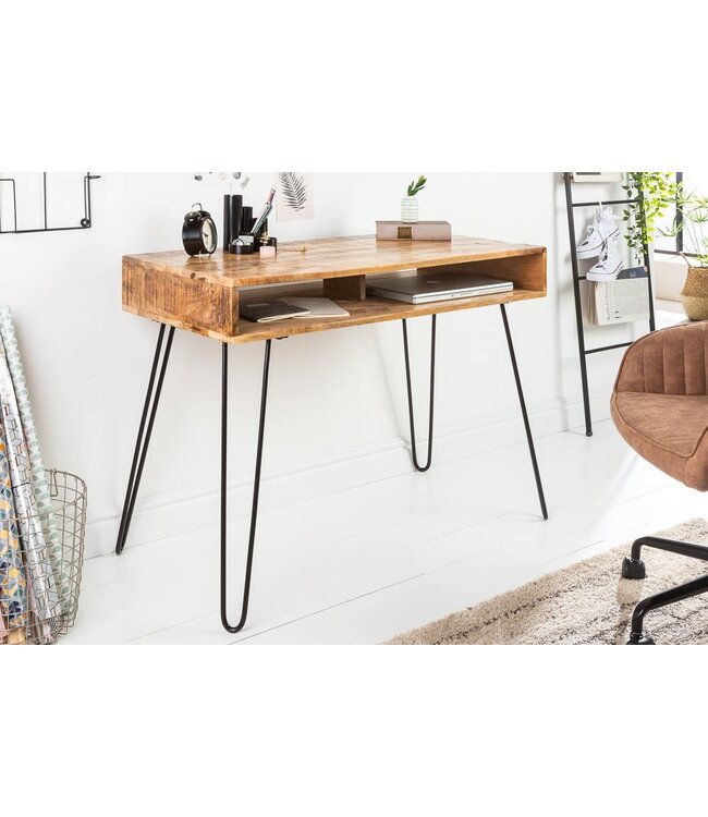 Invicta Interior Massief bureau SCORPION 100 cm natuurlijke mangohouten haarspeldpoten - 38945