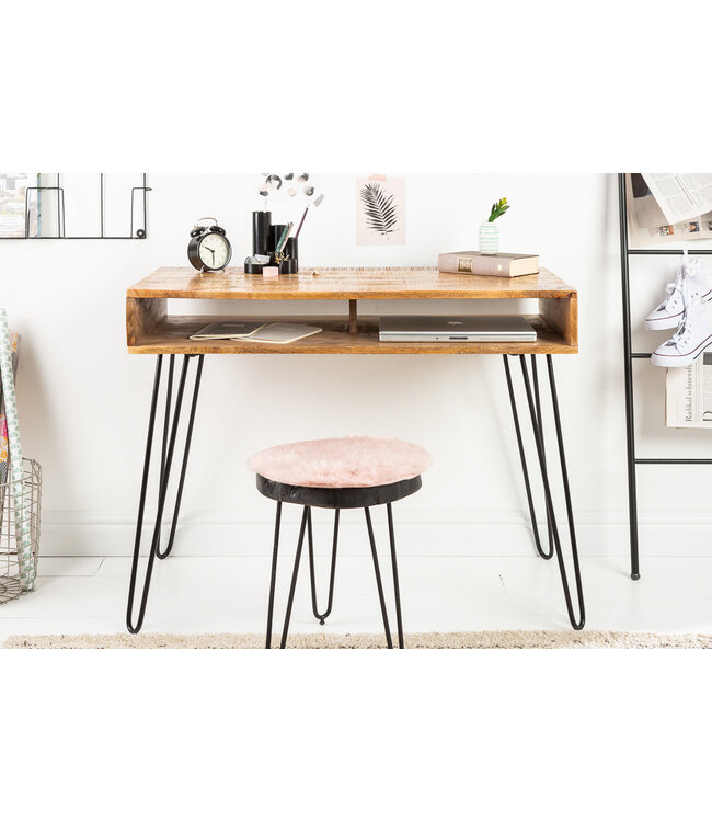 Invicta Interior Massief bureau SCORPION 100 cm natuurlijke mangohouten haarspeldpoten - 38945