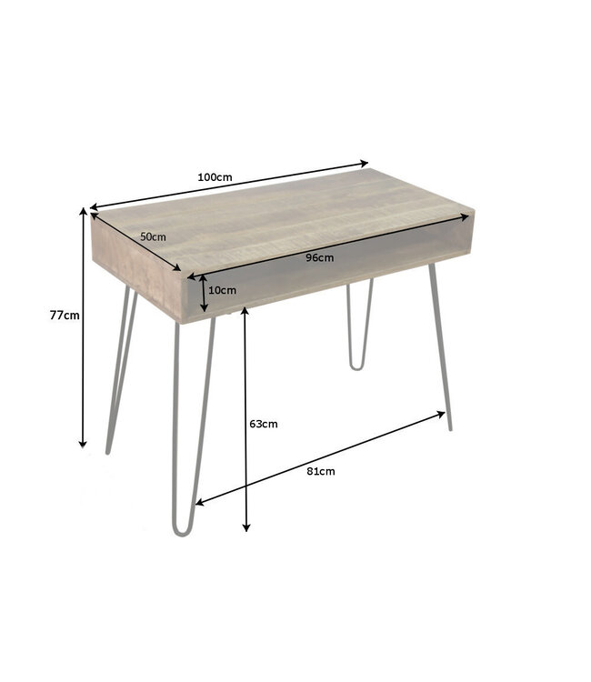 Invicta Interior Massief bureau SCORPION 100 cm natuurlijke mangohouten haarspeldpoten - 38945