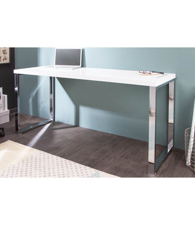 Invicta Interior Modern bureau WHITE DESK 160cm witte hoogglans bureautafel - 21142