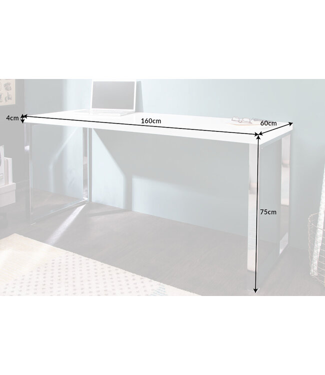 Invicta Interior Modern bureau WHITE DESK 160cm witte hoogglans bureautafel - 21142
