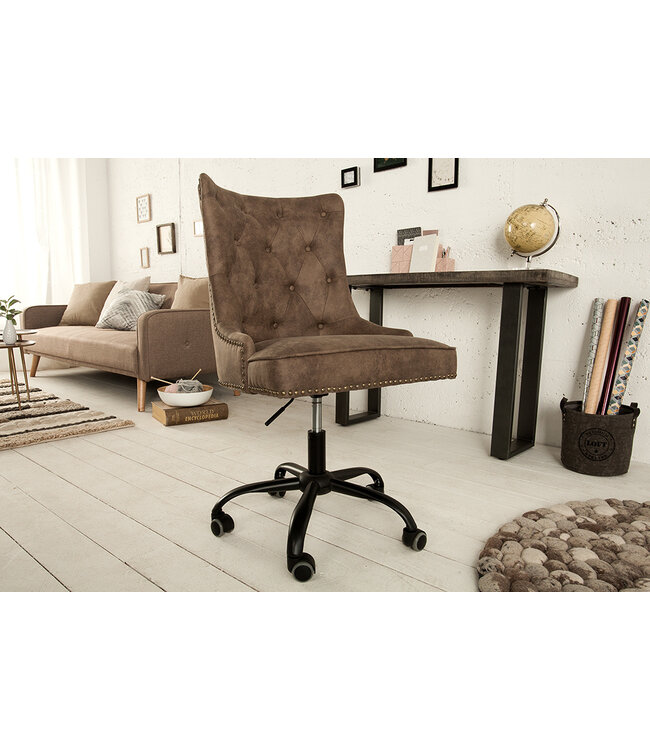 Invicta Interior In hoogte verstelbare bureaustoel VICTORIAN vintage taupe met armleuning - 38793