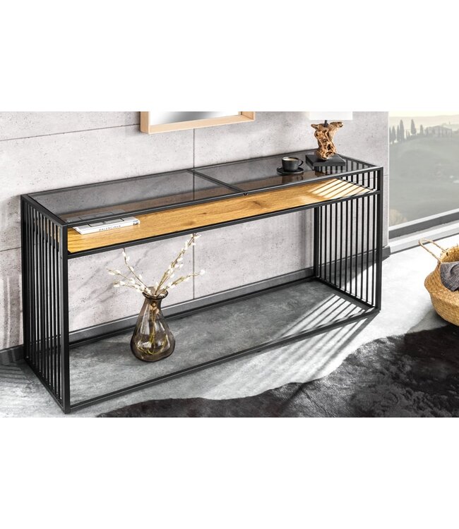 Invicta Interior Design consoletafel ARCHITECTURE 120cm zwart wild eiken rookglas - 43272