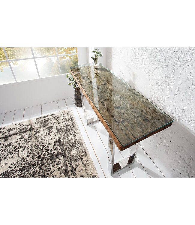 Invicta Interior Massieve console BARRACUDA 120cm teak met stalen sledepoten - 36649