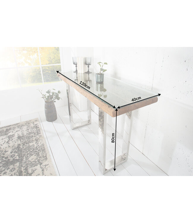 Invicta Interior Massieve console BARRACUDA 120cm teak met stalen sledepoten - 36649