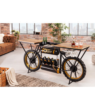 Invicta Interior industrieele console MOTORCYCLE 185cm mangohout zwart motorfiets bar upcycling - 42108