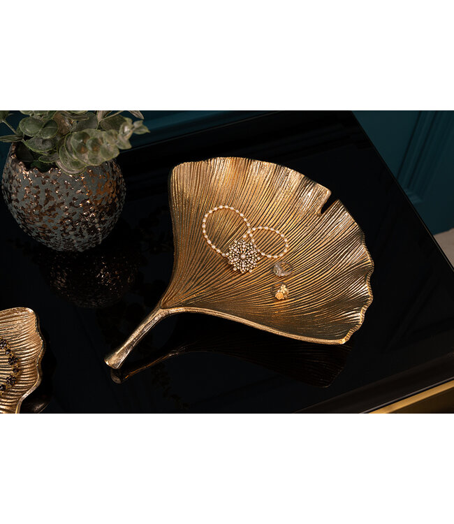 Invicta Interior Decoratieve kom GINKGO 33cm goud handgemaakt metaal - 41777