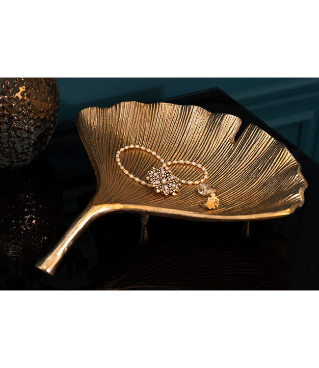 Invicta Interior Decoratieve kom GINKGO 33cm goud handgemaakt metaal - 41777