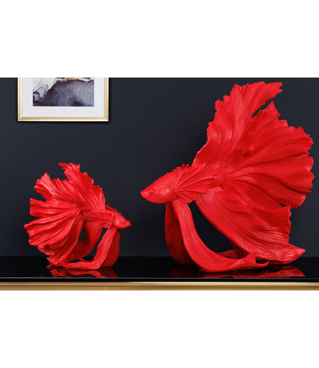 Invicta Interior Design decoratief figuur vechtende vis CROWNTAIL 35cm rood Betta vissculptuur - 43173