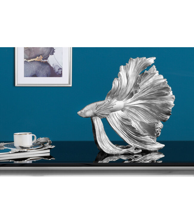 Invicta Interior Design decoratief figuur vechtende vis CROWNTAIL 35cm zilveren Betta vissculptuur - 43175