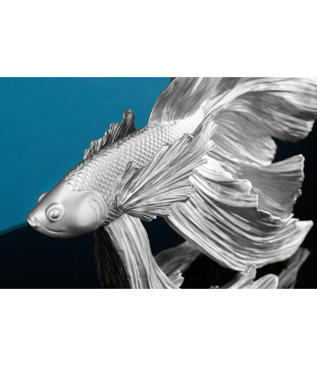 Invicta Interior Design decoratief figuur vechtende vis CROWNTAIL 35cm zilveren Betta vissculptuur - 43175