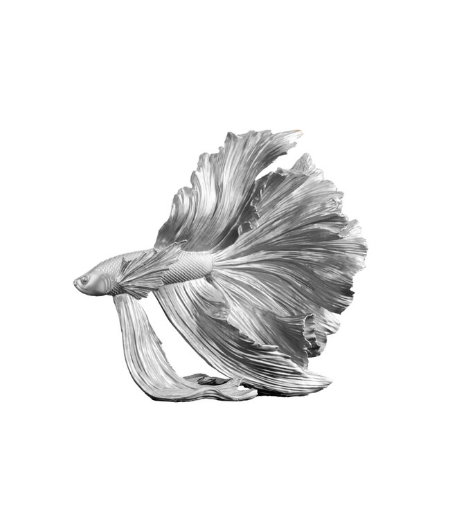 Invicta Interior Design decoratief figuur vechtende vis CROWNTAIL 35cm zilveren Betta vissculptuur - 43175