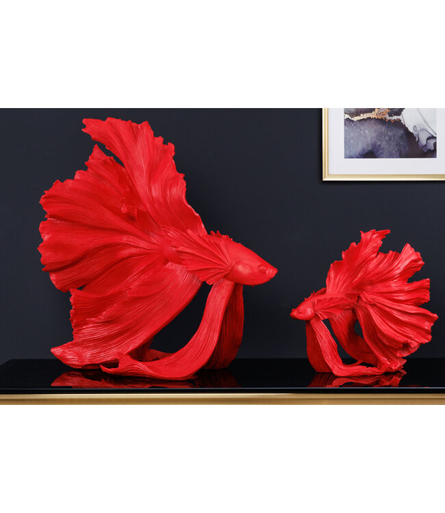 Invicta Interior Design decoratief figuur vechtende vis CROWNTAIL 65cm rood Betta vissculptuur - 43177