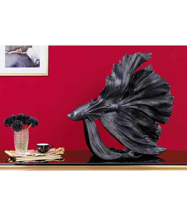 Invicta Interior Design decoratief figuur vechtende vis CROWNTAIL 65cm zwart Betta vissculptuur - 43178