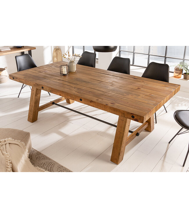 Invicta Interior Massieve eettafel FINCA 165cm vintage bruin gerecycled grenenhout industrieel design - 41245