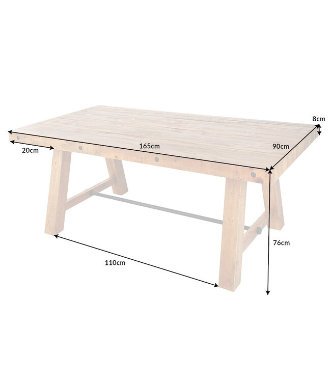 Invicta Interior Massieve eettafel FINCA 165cm vintage bruin gerecycled grenenhout industrieel design - 41245