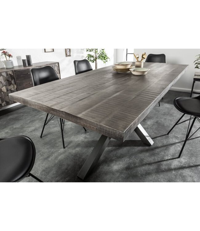 Invicta Interior Massieve industrieele eettafel GALAXIE 200cm grijs mangohouten stervormig frame - 39442