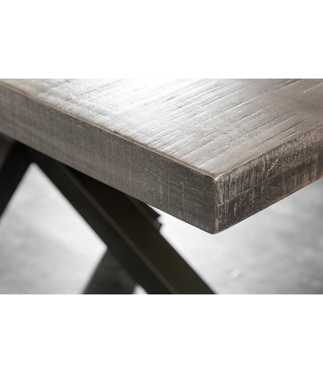 Invicta Interior Massieve industrieele eettafel GALAXIE 200cm grijs mangohouten stervormig frame - 39442