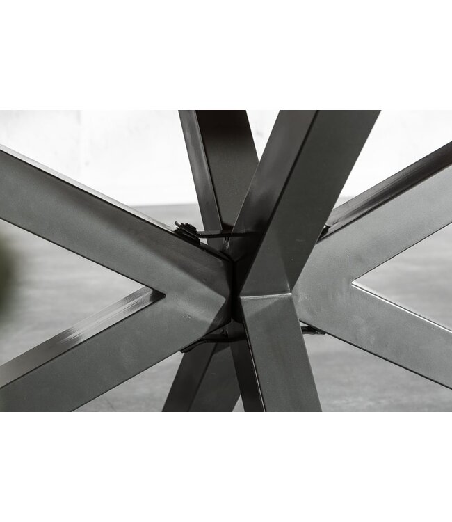 Invicta Interior Massieve industrieele eettafel GALAXIE 200cm grijs mangohouten stervormig frame - 39442