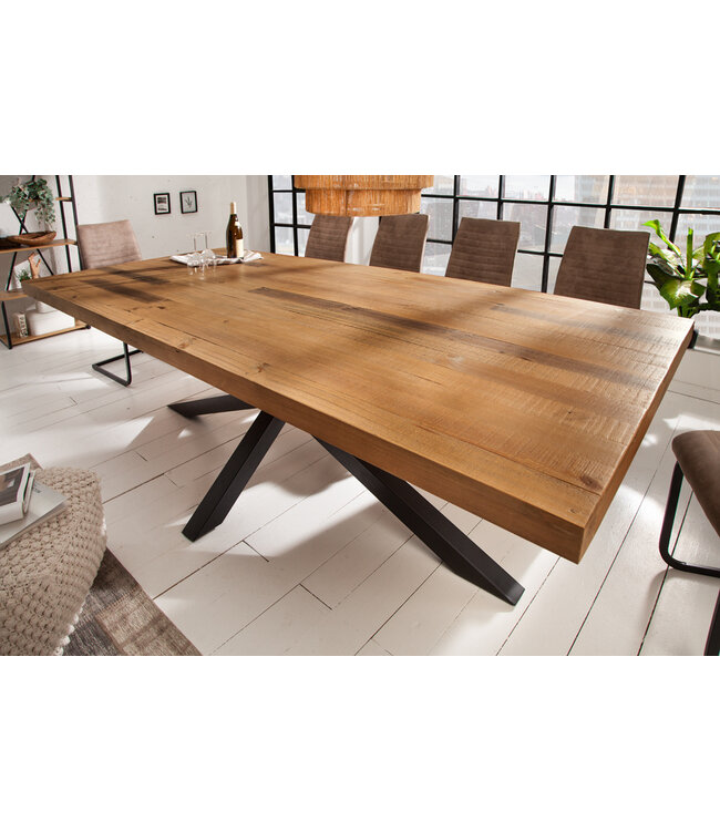 Invicta Interior Massieve eettafel GALAXIE 240 cm vintage bruin gerecycled grenenhout zwart stalen frame - 43561