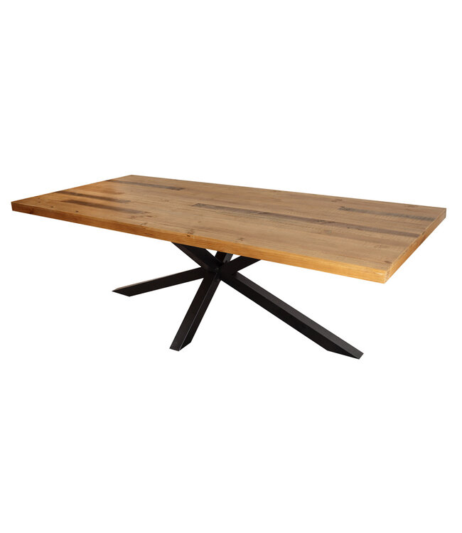 Invicta Interior Massieve eettafel GALAXIE 240 cm vintage bruin gerecycled grenenhout zwart stalen frame - 43561