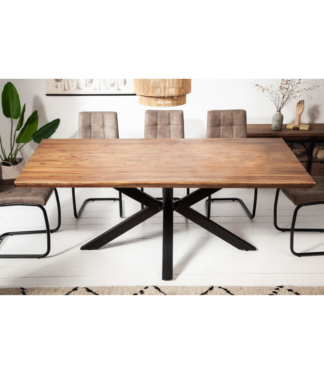 Invicta Interior Massief houten eettafel GALAXIE 200cm steenafwerking Sheesham Industrieel Design - 43447