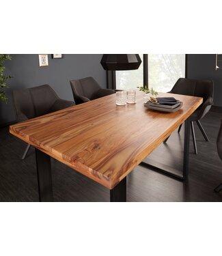 Invicta Interior Massief houten eettafel IRON CRAFT 140cm naturel zwarte Sheesham steenafwerking Industrieel Design - 39867