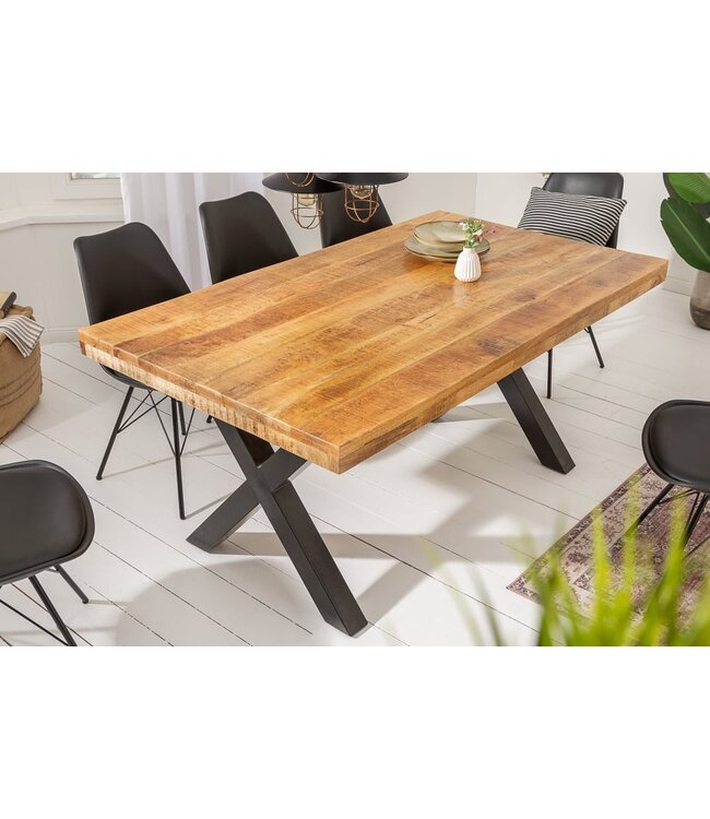 Invicta Interior Massieve eettafel IRON CRAFT 160cm natuurlijk mangohout industrieel design X-frame zwart metaal - 40012