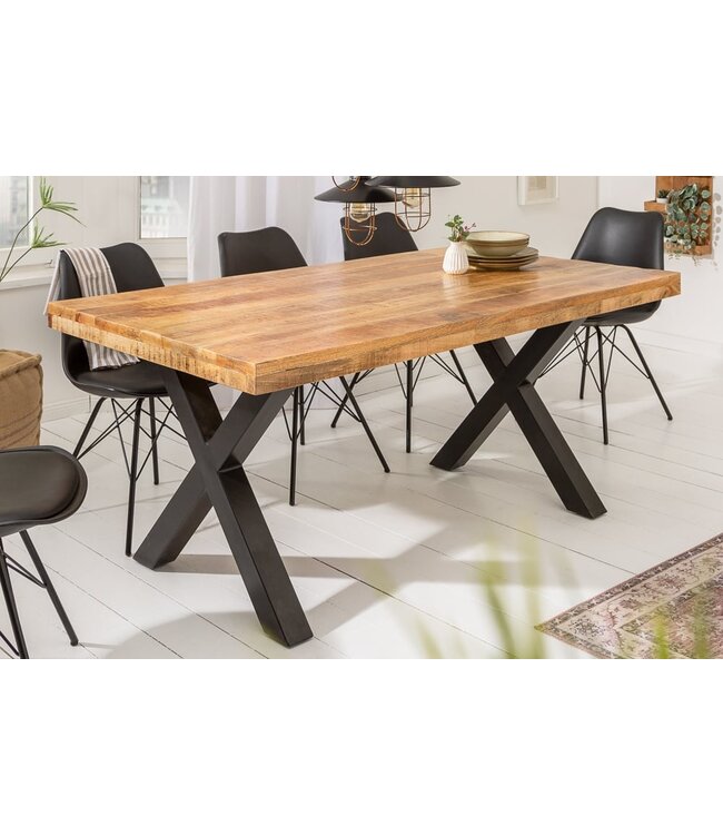 Invicta Interior Massieve eettafel IRON CRAFT 160cm natuurlijk mangohout industrieel design X-frame zwart metaal - 6540012