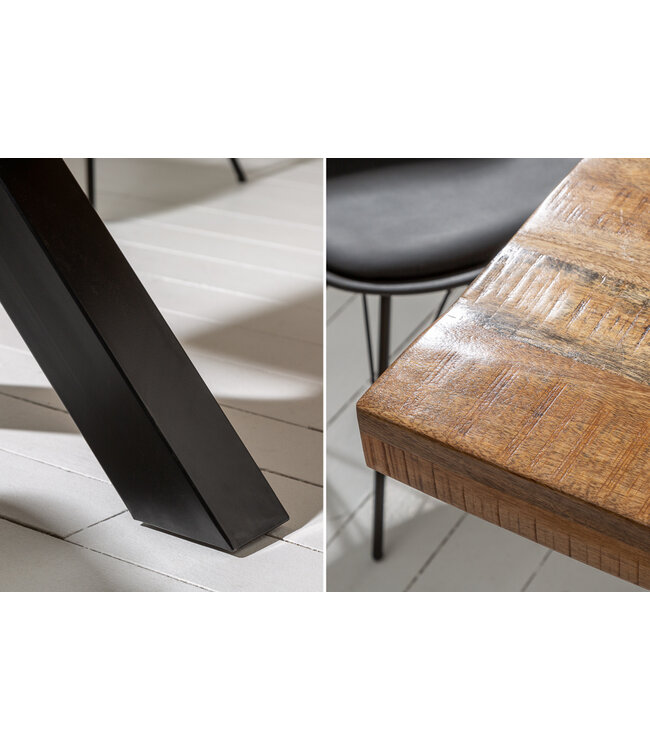 Invicta Interior Massieve eettafel IRON CRAFT 160cm natuurlijk mangohout industrieel design X-frame zwart metaal - 6540012