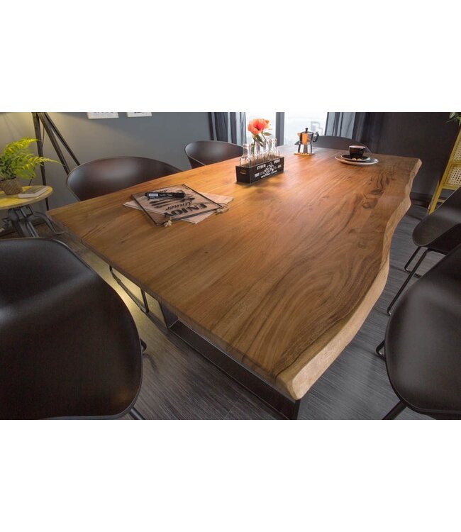 Invicta Interior Massief houten eettafel MAMMUT 140 cm wilde acaciaboom rand industrieel design 2,6 cm tafelblad - 43426