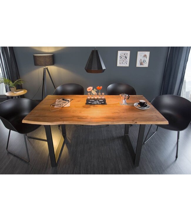 Invicta Interior Massief houten eettafel MAMMUT 140 cm wilde acaciaboom rand industrieel design 2,6 cm tafelblad - 43426